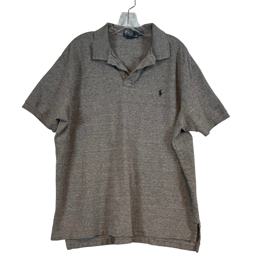Polo Ralph Lauren Mens XXL Grey Heathered Cotton‎ Short Sleeve Polo Shirt Logo